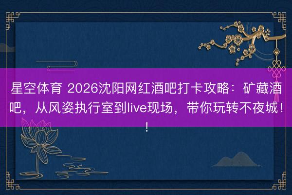 星空体育 2026沈阳网红酒吧打卡攻略：矿藏酒吧，从风姿执行室到live现场，带你玩转不夜城！