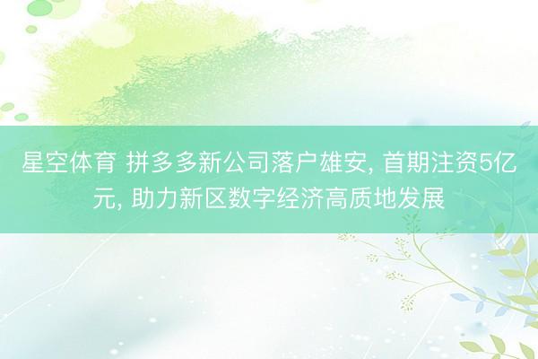 星空体育 拼多多新公司落户雄安， 首期注资5亿元， 助力新区数字经济高质地发展